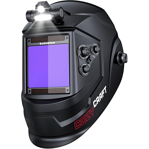 ARCCAPTAIN Large View 3.94" x 3.66" True Color Auto Darkening Welding Helmet with Light, Solar Powered Welding Hood, 4 Arc Sensor Wide Shade 4/5-9/9-13 for Stick MIG TIG Cut