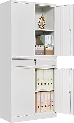 Vista 58 de MIIIKO Armario de almacenamiento de metal con puertas de bloqueo, armarios de acero con cerradura de garaje negro con 4 puertas y 5 estantes