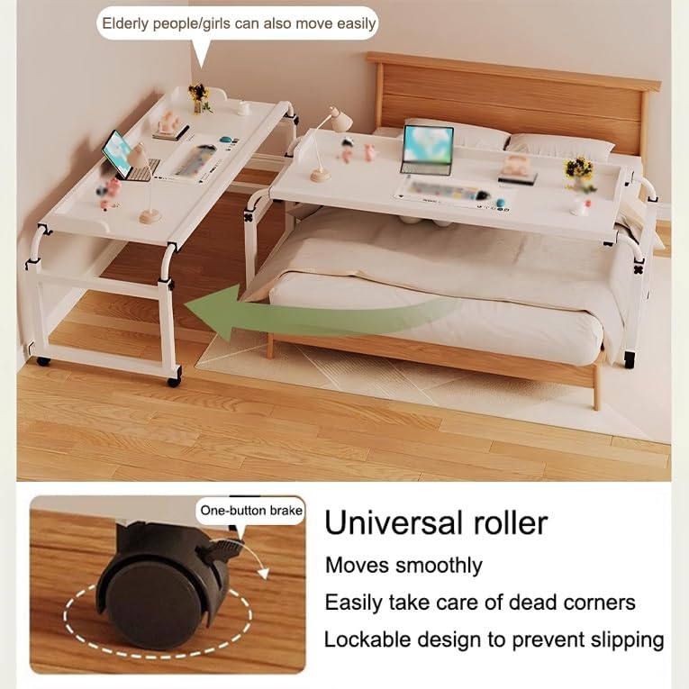 Mesita de Noche Ajustable con Ruedas, mesas auxiliares para Cama, Mesa con Ruedas, mesas auxiliares para Cama para Grandes hospitales y familias.