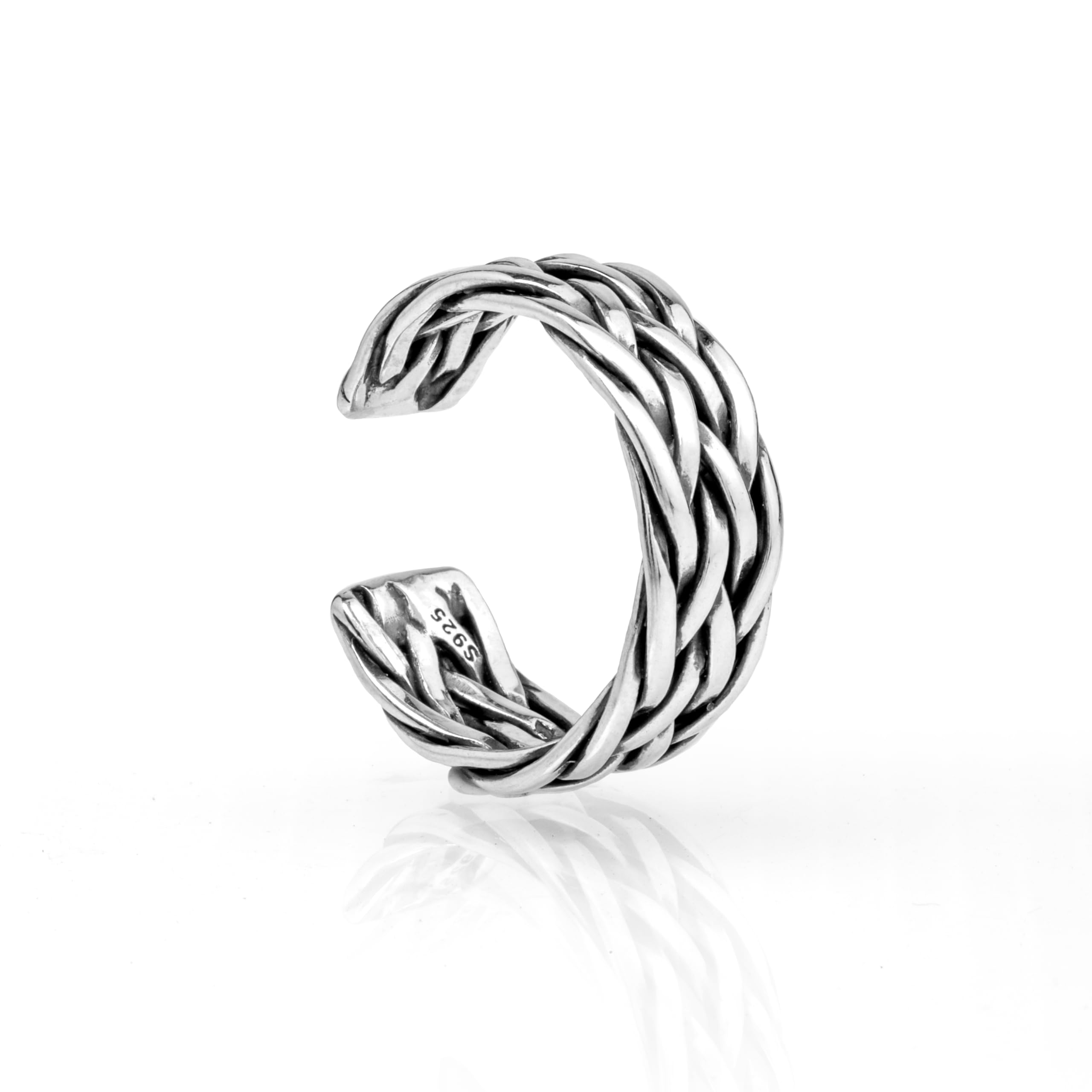 Nature Rebel Herren Ring breit 925 Silber offen verstellbar geflochten