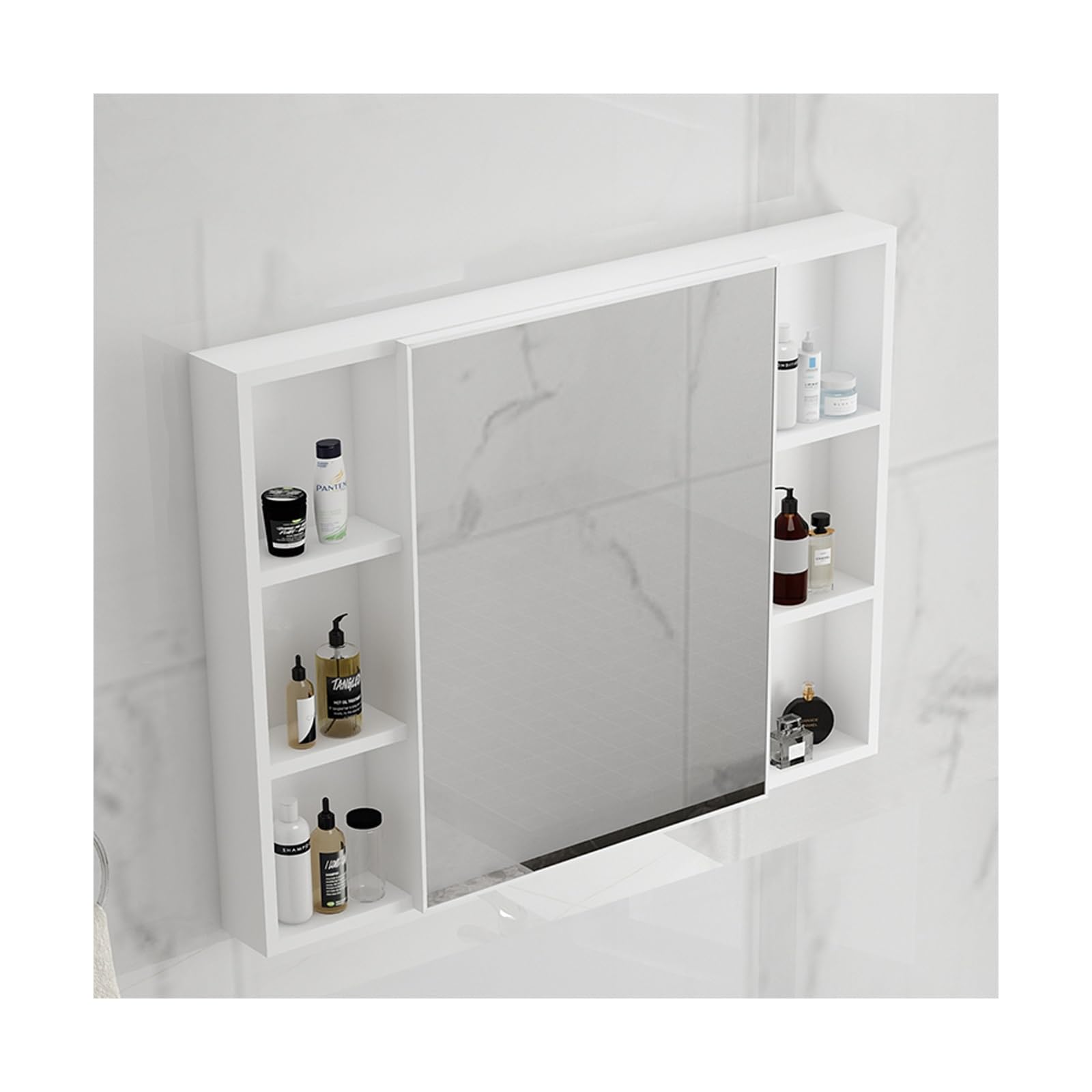BKSXSOP Wall-Mounted Mirror Cabinet with Double Layer Storage, White Bathroom nizer for Toiletries and Medications, Space-Saving Design, Large Capacity.