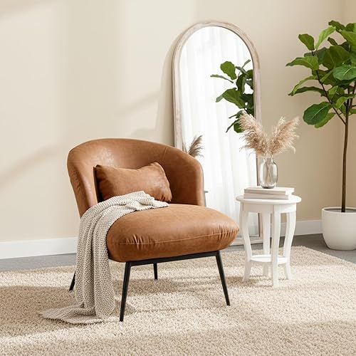 Miniatura 34 de LukeAlon Sofá individual de piel sintética, moderna silla tapizada con patas de metal y almohada, bonita silla de sala de estar, silla de asiento