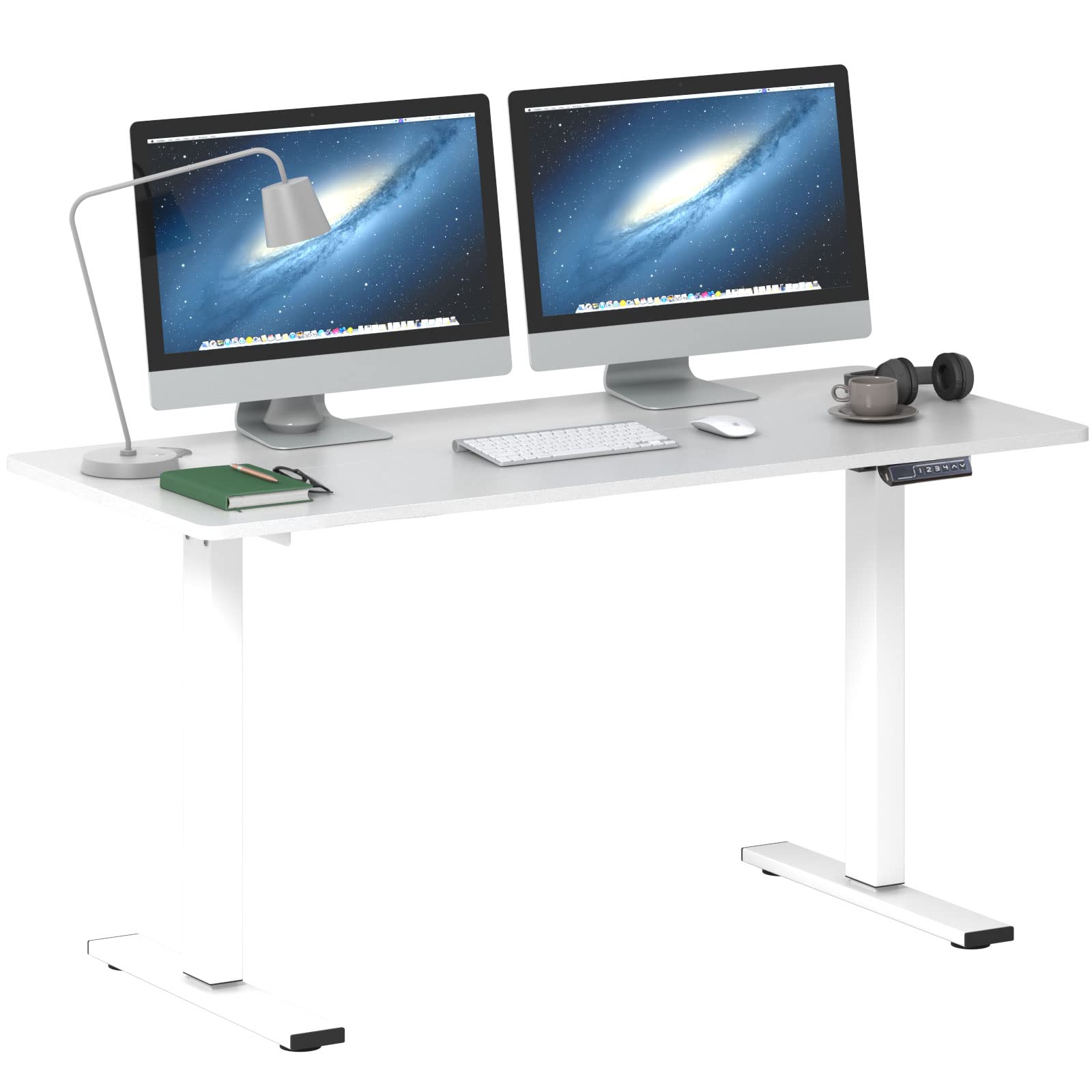 sogesfurniture Height Adjustable Electric Standing Desk, Sit Stand up Desk Ergonomic Computer Desk with Memory Preset, Lift Motorized Desk Workstation for Office Home Work (White, 55.1 inches)