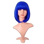 MapofBeauty 12 Inch /30 cm Fashion Lady Short Straight Synthetic Flat Bangs Bob Wig (Navy Blue)