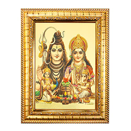 Image of Hawai Shiv Parivar Home Decor Worship Use Wall Hanging Wooden Photo Frame SFDI331 GLD FRM GRP