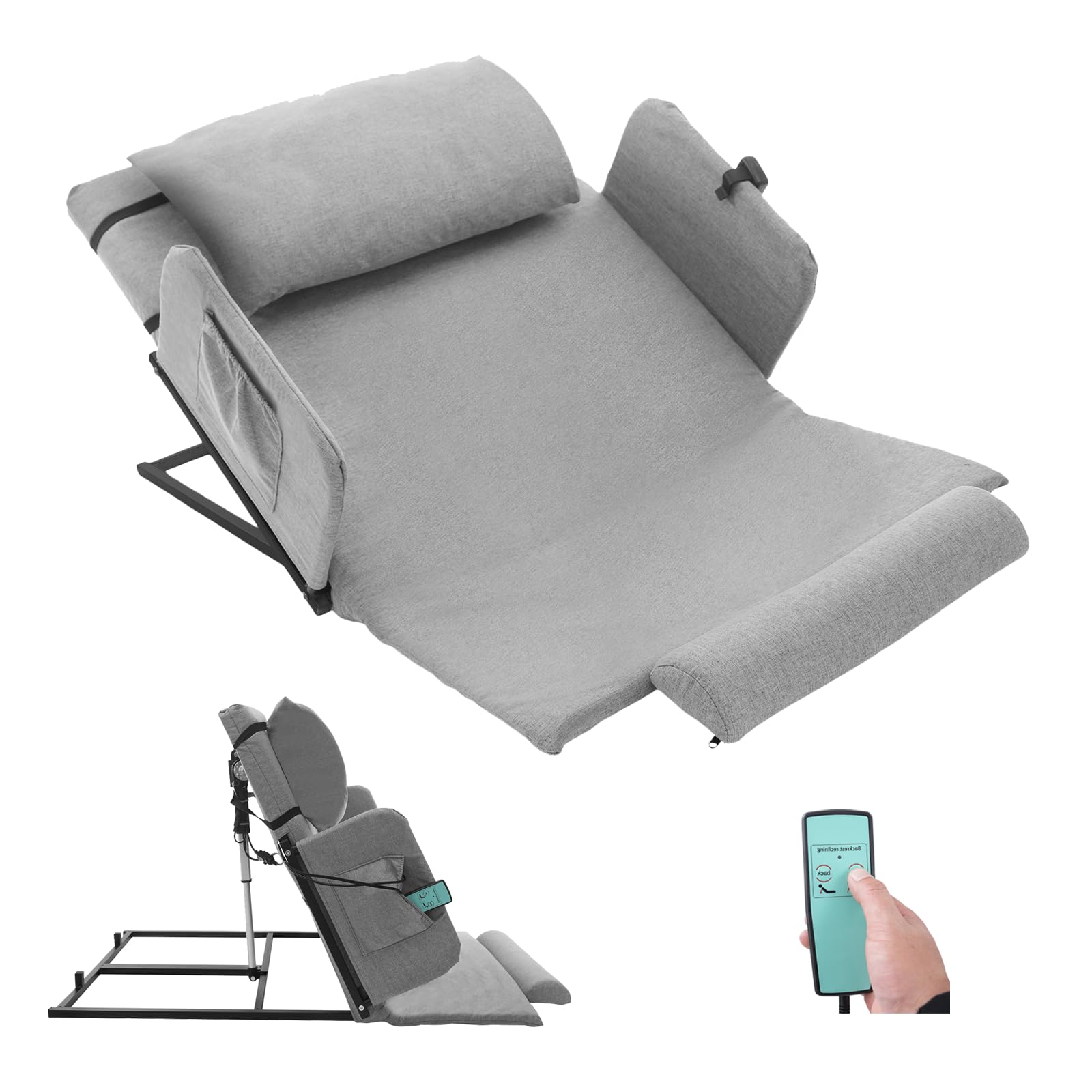 Dossier relevable électrique avec télécommande et main courante fixe, dossier de lit réglable électrique, 2 à 80 °, capacité de charge maximale 300 kg, dossier de lit élévateur avec oreiller