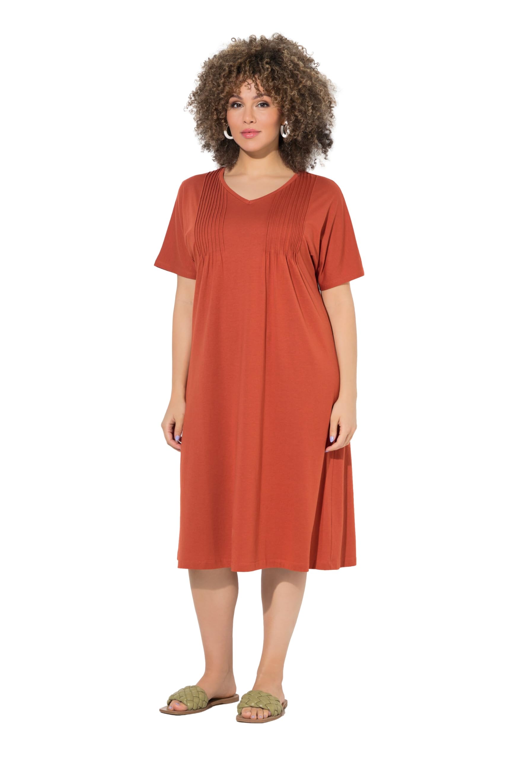 Ulla Popken Damen große Größen Übergrößen Plus Size Jerseykleid, Biesen, A-Linie, V-Ausschnitt, Halbarm 840034