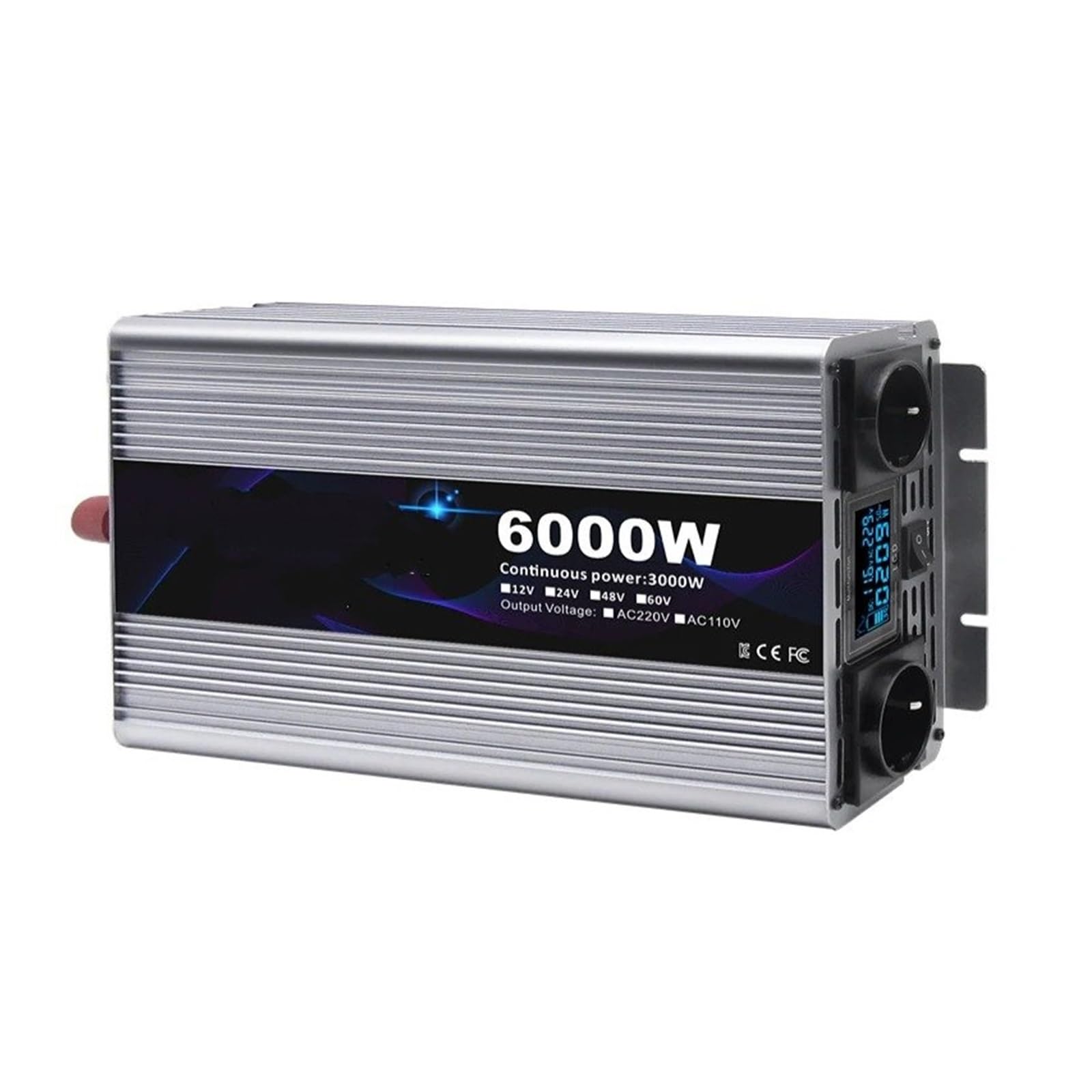 Inversor Potencia Onda Sinusoidal Pura 3000 W/6000 W 12 V CC A 220 V CA 2 Salidas con Puertos Carga USB 2,1 A Toma Universal Convertidor(12V,6000W)