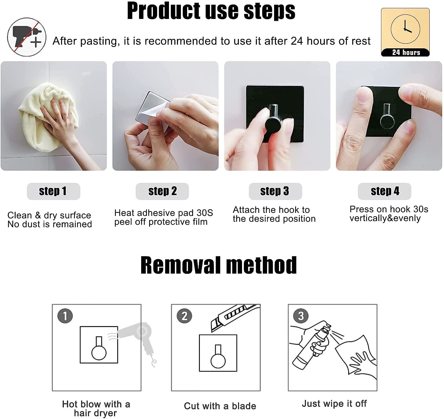 JIALTO 6 PCS Wall Hooks for Hanging Strong, Heavy Duty Stainless Steel Waterproof Towel Hooks Stick on Hooks Wall Hangers Sticky Hooks for Hanging Bathroom Kitchen — Amazon image 9