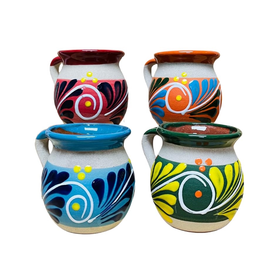 Juego de 4 Tazas de Barro Mexicanas Decoradas miniatura 1