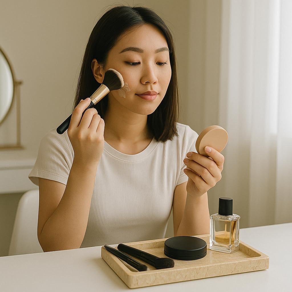 Luxury Hand-Carved Natural Marble Vanity Tray – Elegant & Heavy-Duty Organizer for Bathroom, Bedroom, Makeup, Countertops, Champagne Beige, Rectangular