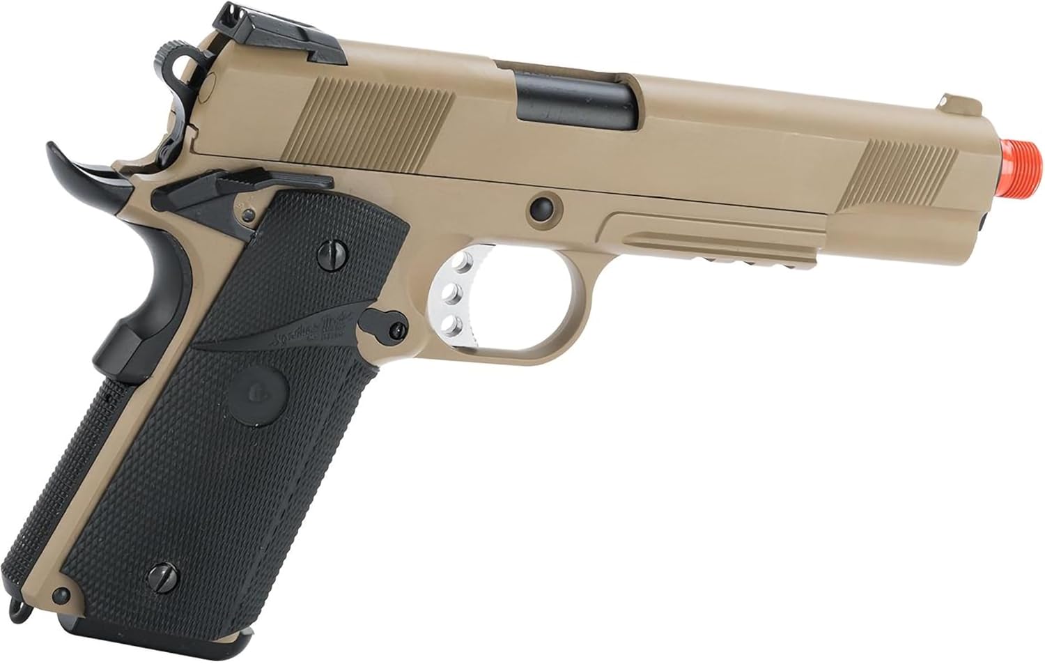 Evike Airsoft - WE-Tech Gen2 Heavy Weight Airsoft 1911 MEU Gas Blowback GBB Airsoft Pistol (Color: Dark Earth/Attachment Mount Build)