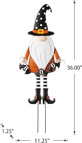 Miniatura 5 de Glitzhome Letrero de metal con estacas de gnomo de Halloween, decoración para colgar en la pared, 32 pulgadas de alto, naranja