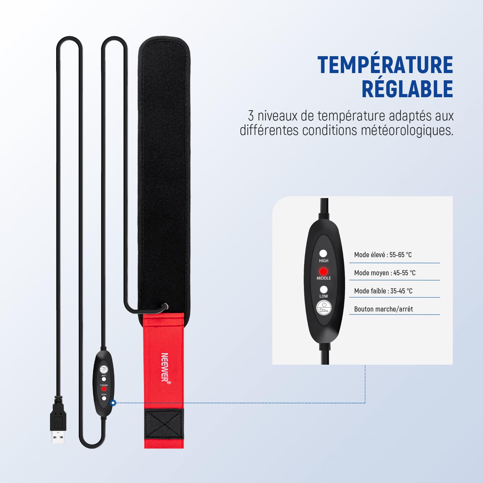 NEEWER Chauffe-Objectif USB 500 mm avec 3 réglages de température, Bande chauffante Anti-rosée pour Appareil Photo Reflex numérique sans Miroir, télescope, astrophotographie, jumelle, HW-20B