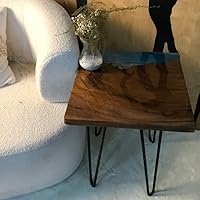 Vista 2 de Mesa de epoxi transparente, mesa de sofá con forma cuadrada, mesa auxiliar de resina de madera, mesa de centro de madera con borde natural para sala