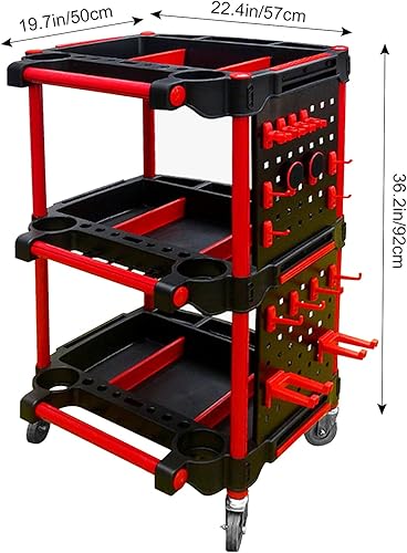 Miniatura 2 de Organizador móvil de herramientas para carrito de lavado de automóvil, carrito de detalles de utilidad con 4 piezas de placa colgante lateral y