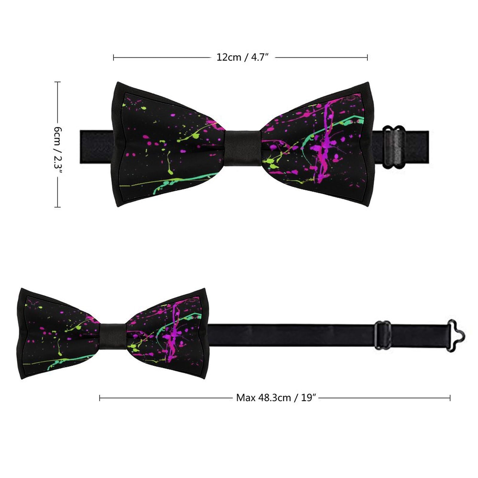 GoasNei Glow in Dark Splatter Neon Bow Tie for Men Adjustable Necktie Funny Tie Neck Ties for Weddings Party