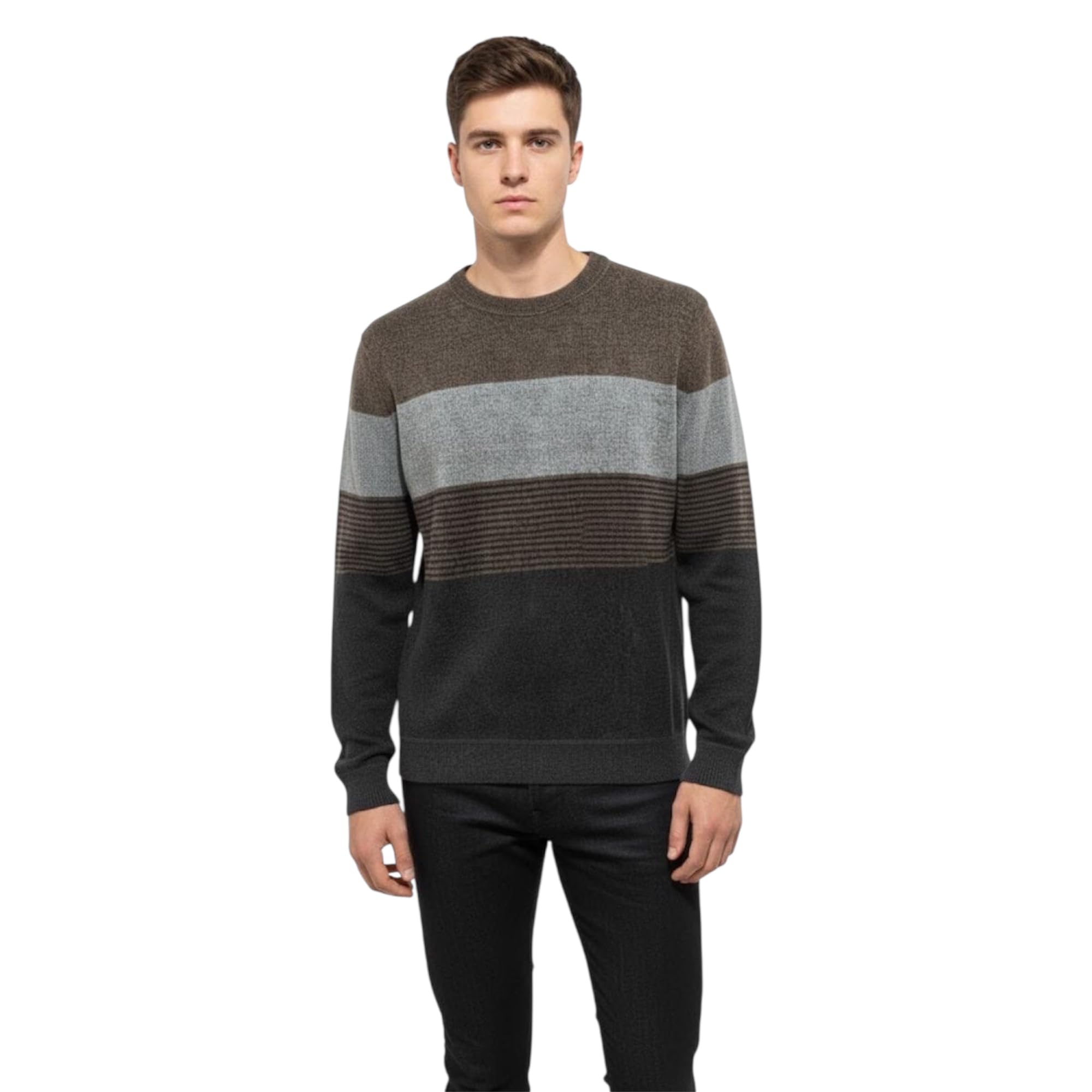 Men's Brown Brownies Grey Striped Crew Neck Knit Sweater Long Sleeve Winter Pullover Chest 42-picture-11