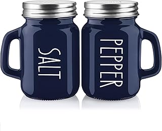 Navy Blue Salt and Pepper Shakers Set, 4 oz Cute Modern Glass Shaker Sets with Stainless Steel Lids, Blue Kitchen Decor and Accessories for Home Restaurants Weddings
