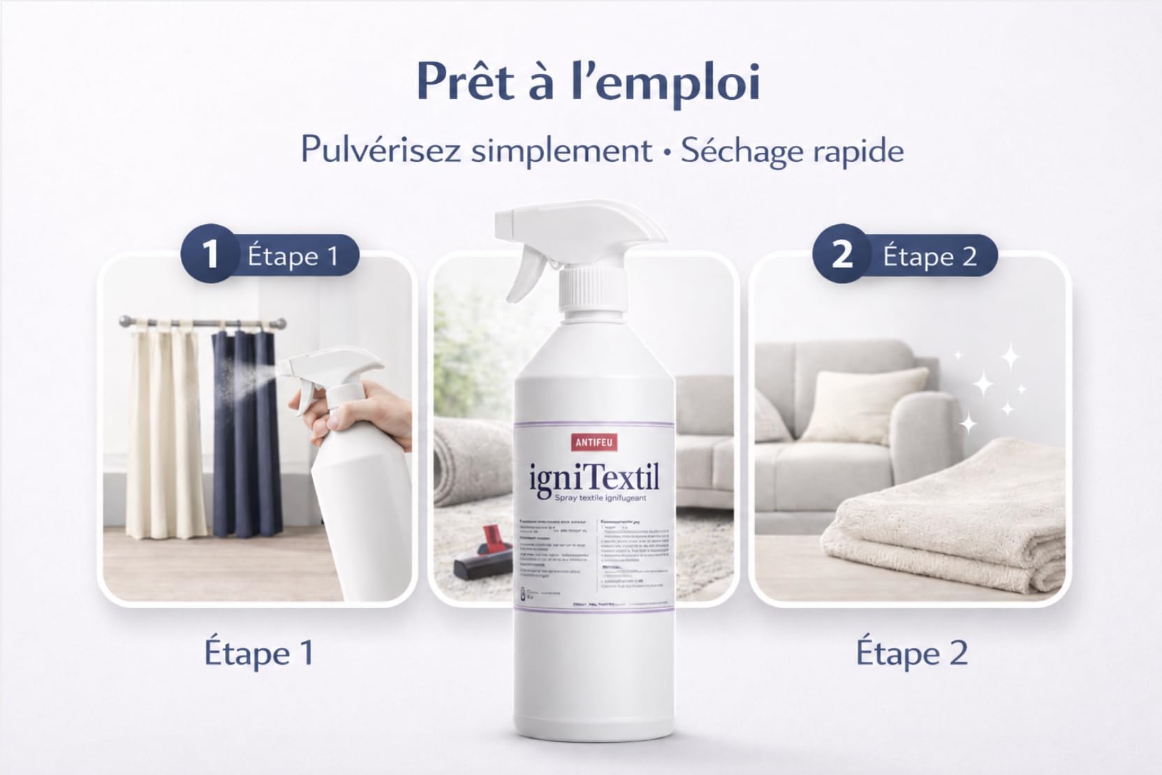 Spray Ignifuge Textile M1 Antifeu Tissu 1L | Traitement Ignifugation Tissus & Rideaux, Prêt à l'Emploi, À Pulvériser, Fabrication Française