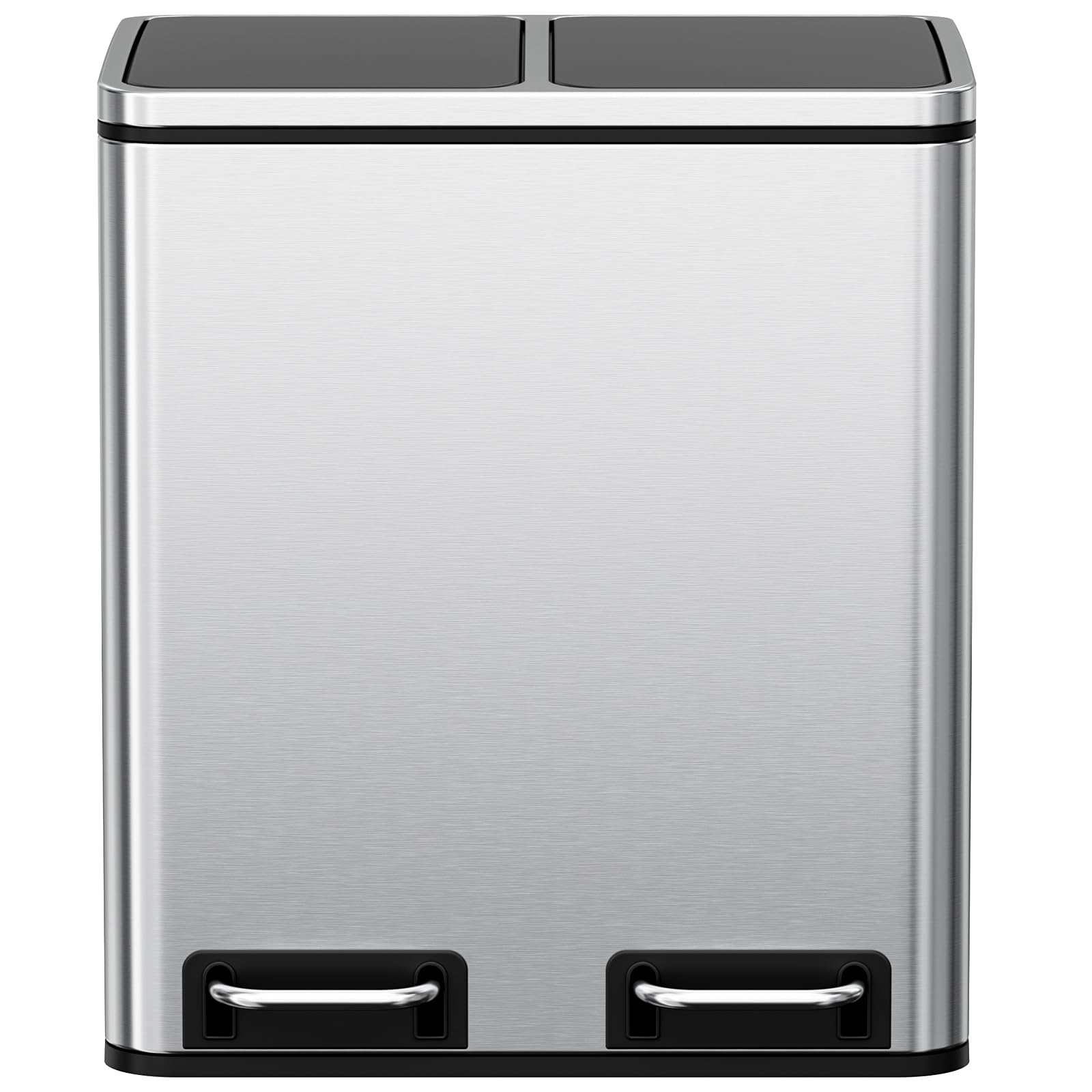 Clevich Mülleimer Küche 2 x 15 Liter, Mülltrennsystem 2 Fächer 30L für Recycling und Abfall, Treteimer aus Edelstahl mit Deckel und Inneneimern, Doppeleimer,Softclose-Deckel, Silber