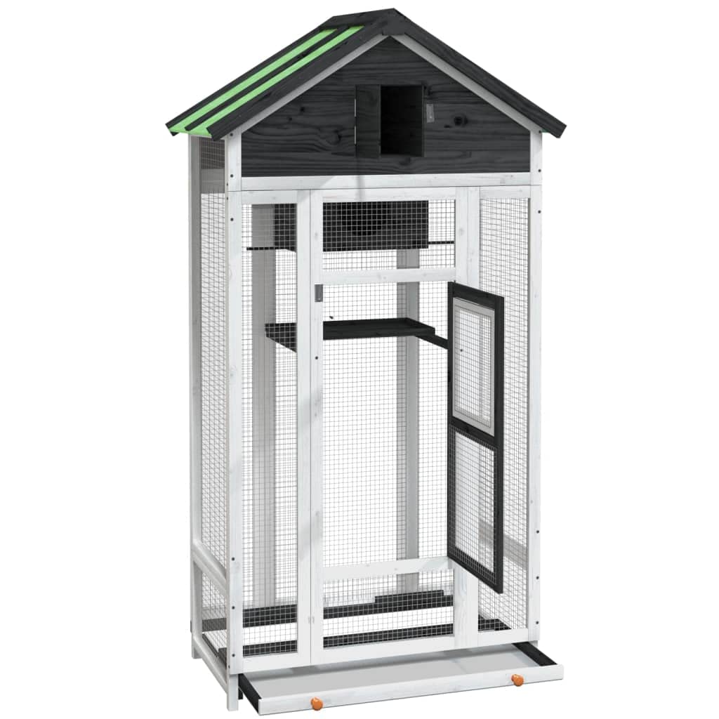 Festnight Pajarera de Madera para Exterior con tejado, Jaulas para pájaros,Jaulas Grandes,Jaulas para Aves,Jaula de Aves Exterior,Jaula agapornis,Jaula agapornis para ninfas Gris,91,5x53x170 cm