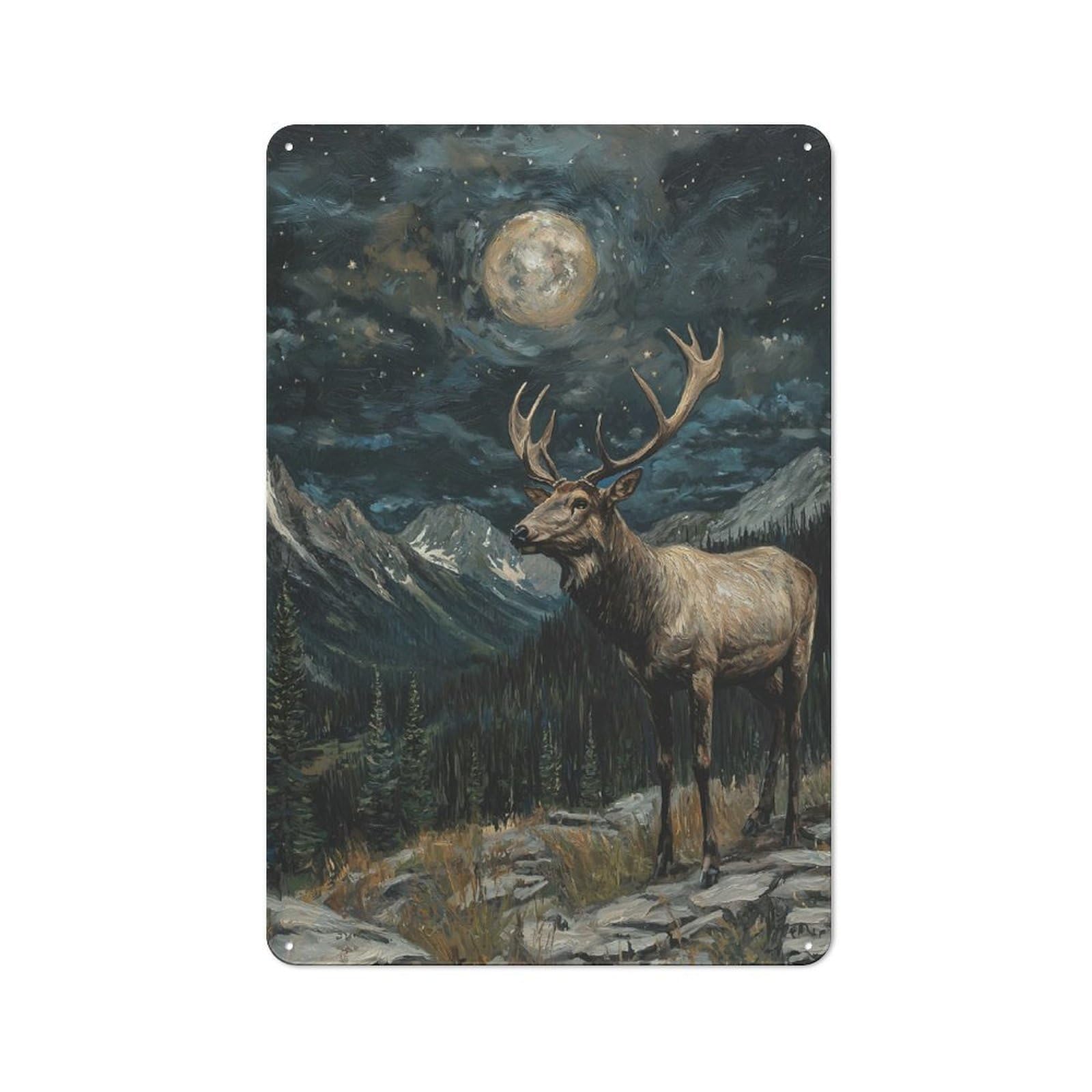 Junmoney Elk Under Moonlight Vintage Tin Sign 30X20cm For Garden Room Or Summerhouse, For A Newly Organised Room And Metal Sign Display