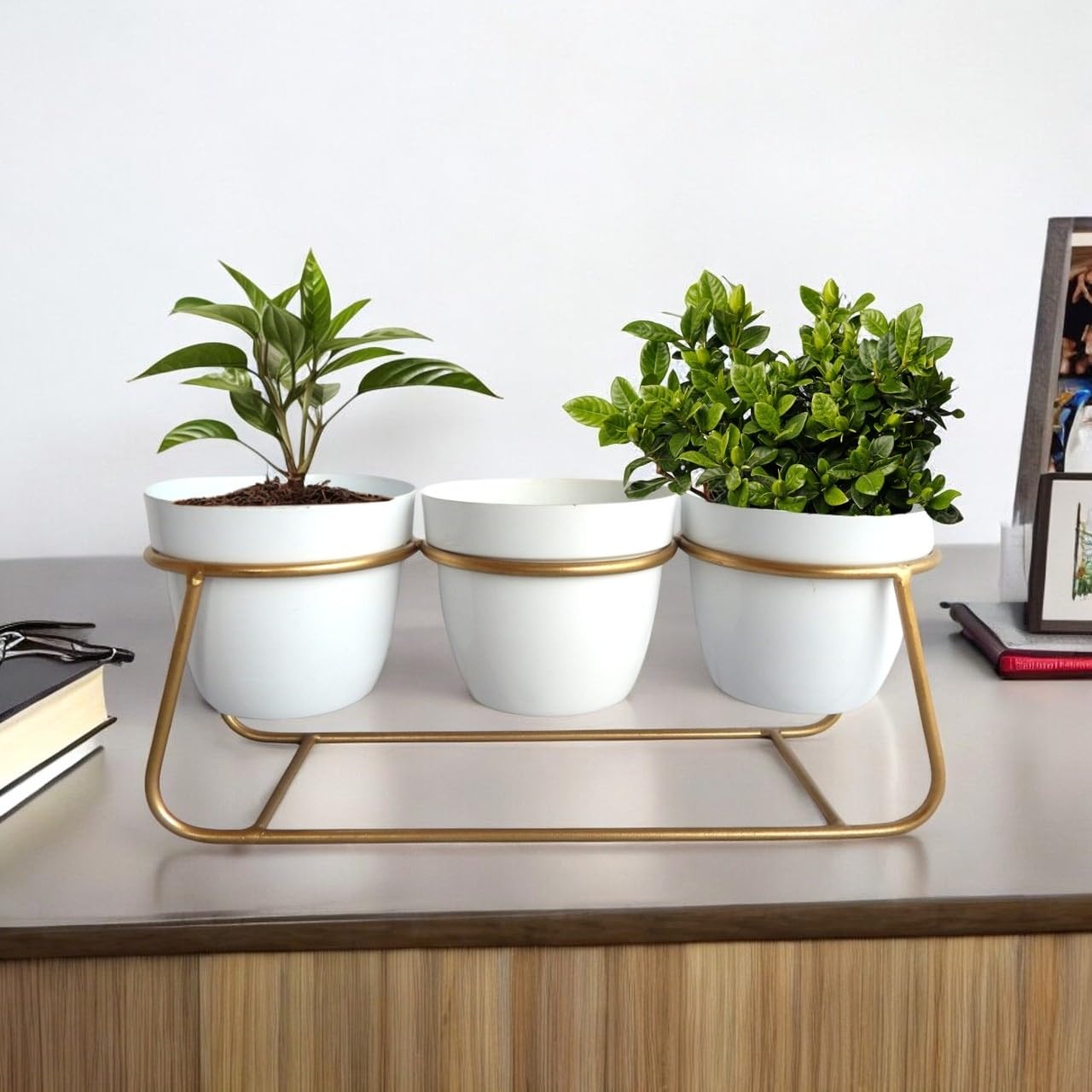 ecofynd 4 inches Bella Metal Planter Pot with Stand, Modern Style Planter Set, Indoor Outdoor Home Item for Garden Plants Flower, Balcony, Patio, Living Room, Garden, Bedroom Decor (PWS014) (B09Q8ZQ76T) Amazon Price History, Amazon Price Tracker