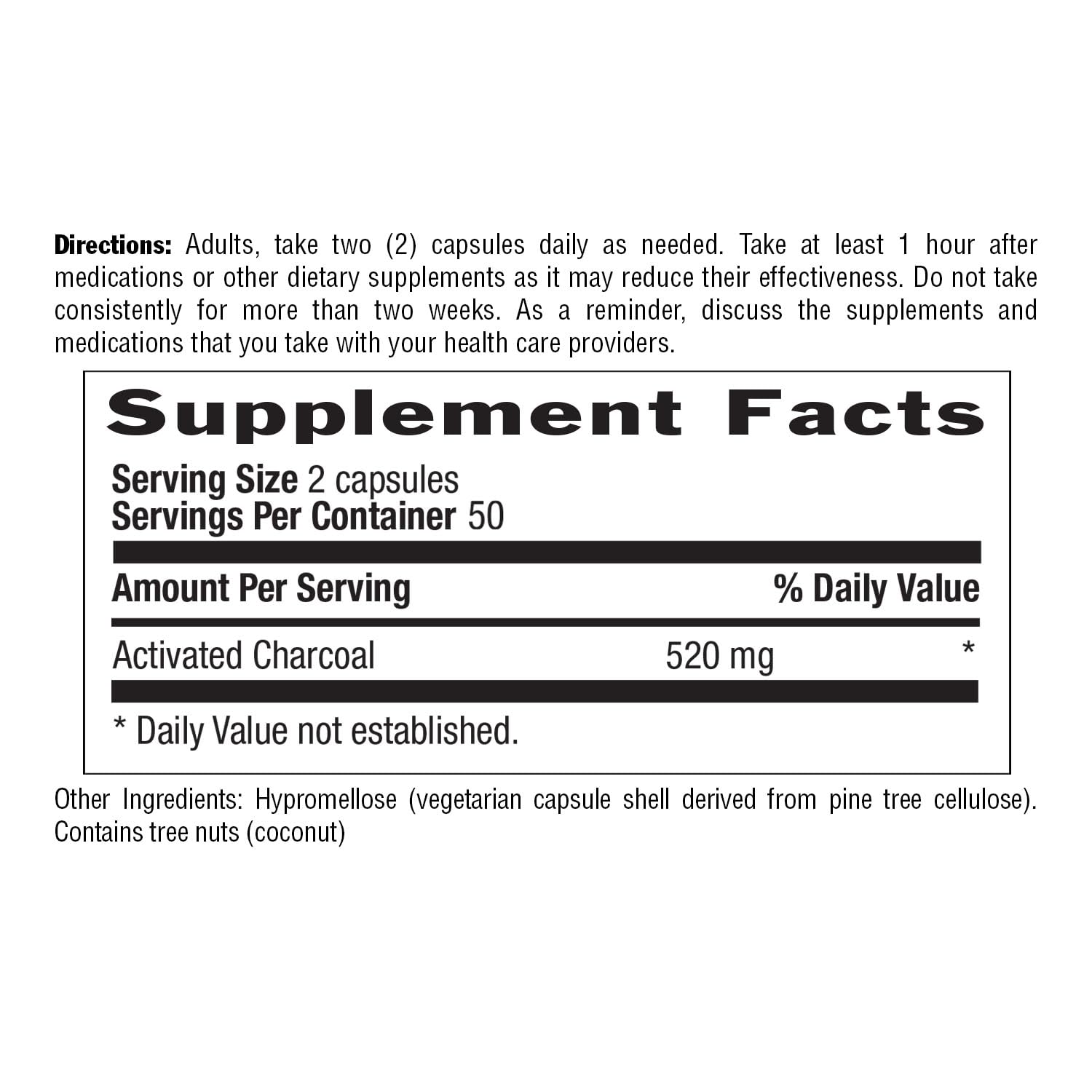 Country Life Coconut Activated Charcoal 260 mg, 100 Vegan Capsules — Amazon image 3