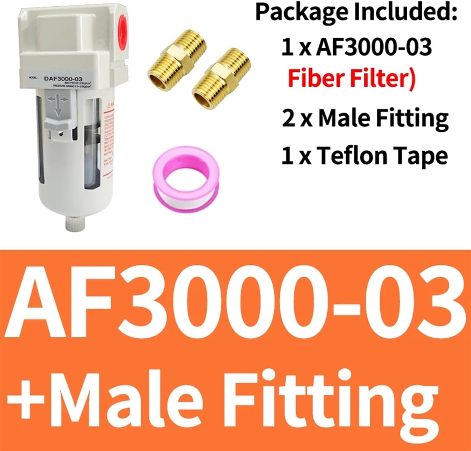 1 pcs AF3000-03 Series Pneumatic Air Oil-Water Separator filter Copper Compressor Filters with c type pc fitting(Color:Fiber And Male)