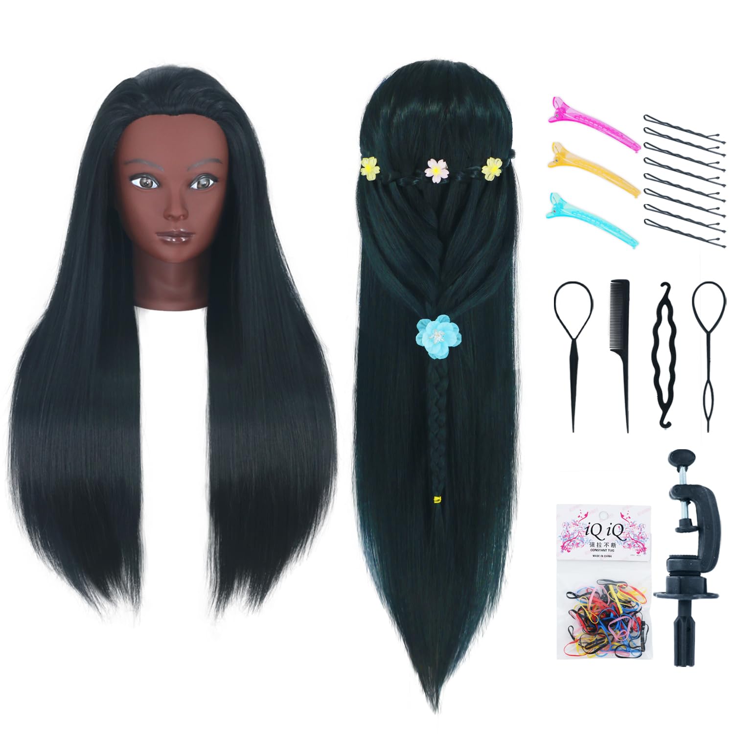 Gemiei Mannequin Head with Hair 26"-28'' Doll Head for Hair Styling Manikin Practice Cosmetology Training Braiding Heads With Clamp Holder and Styling