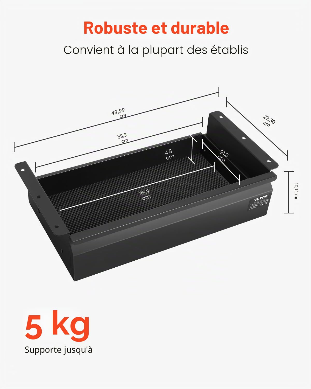 VEVOR Tiroir Coulissant sous Bureau, 365x335x250 mm, Tiroir Organisateur de Rangement de Bureau Caché Verrouillable, Capacité de Charge 5 kg, pour Maison sous Table, Poste de Travail Assis-Debout