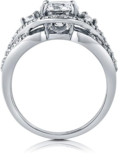 Miniatura 4 de BERRICLE Sterling Silver 3-Stone CZ Wedding Engagement Rings for Women, Stackable Cubic Zirconia Ring - Clear, Sapphire Blue Colors, 1-3 Piece Set