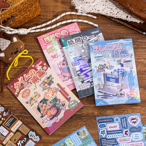 Image of Girl's Japanese Retro Words Sticker Book, 700+ Kawaii Japanese Phrase Stickers, Cute Kanji Kana Quote Stickers Book for DIY Scrapbooking Journaling Handbook Decoration