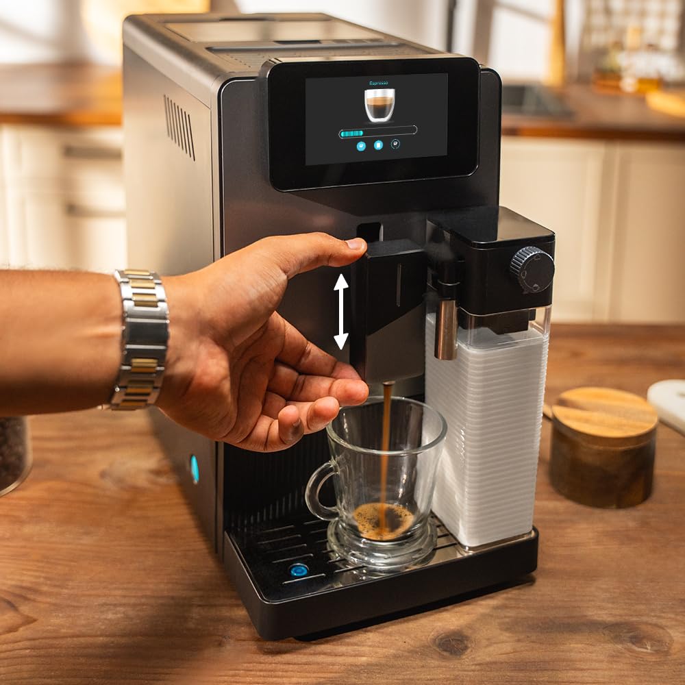 Cecotec Cremmaet Latte Touch Kaffeevollautomat, 19 bar, Thermoblock | 12 Getränke, 4 Profile, Wasser 1,1 l und 400 ml Milch, TFT-Display, konische Mühle, automatische Reinigung, höhenverstellbar