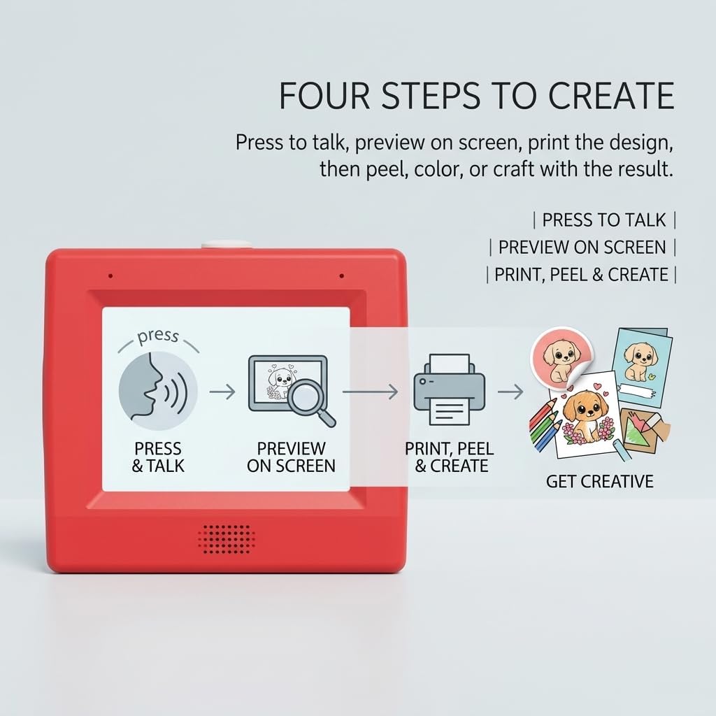 Mini Sticker Printer for Kids, Inkless Thermal Sticker Maker with Screen Preview, Portable WiFi Kids Thermal Printer for Reward Stickers, Coloring Sheets & DIY Craft Activities