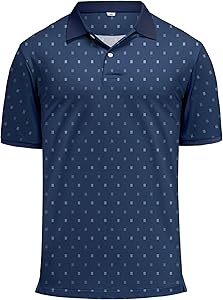 KUYIGO Mens Golf Polo Shirt Quick Dry Breathable Moisture Wicking UPF 40+ Printed Short Sleeve Performance Shirt