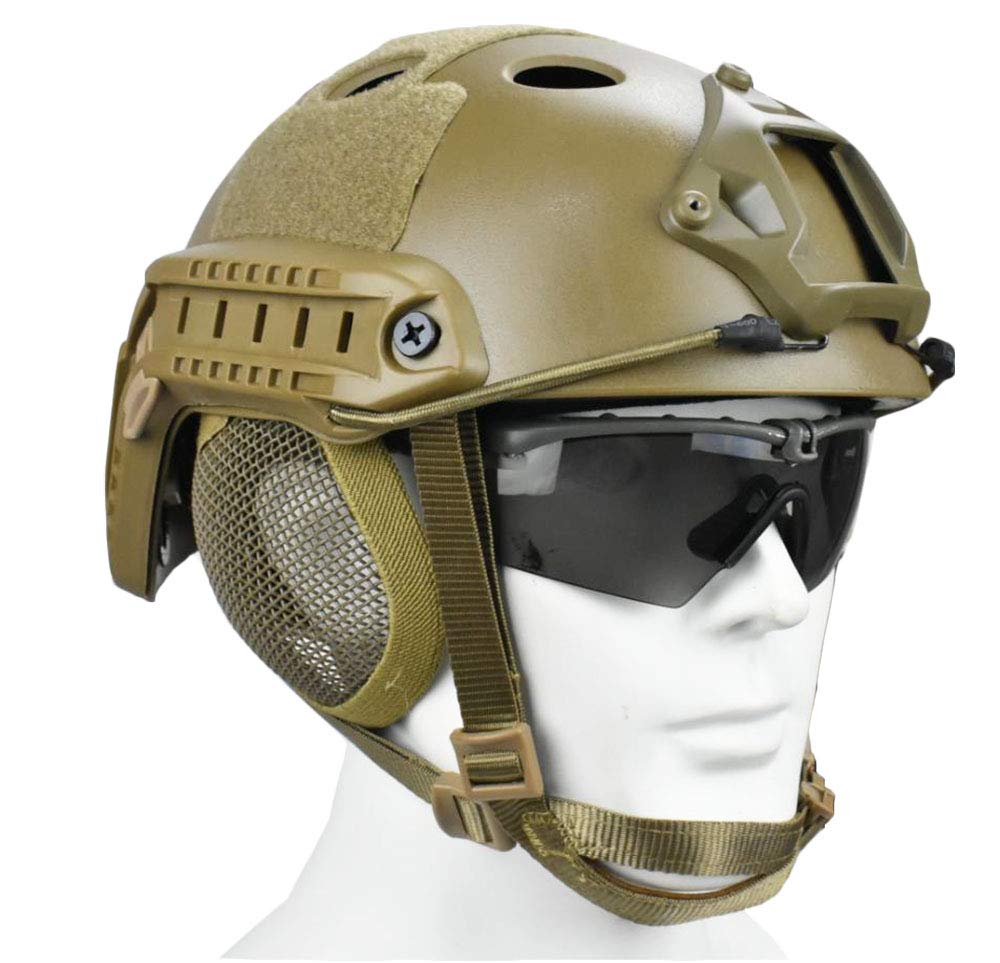 JFFCESTORE Tactical Airsoft Military Paintball Metal Mesh Side Cover with Ear Protection for Fast Helmet (Not Including Helmet)