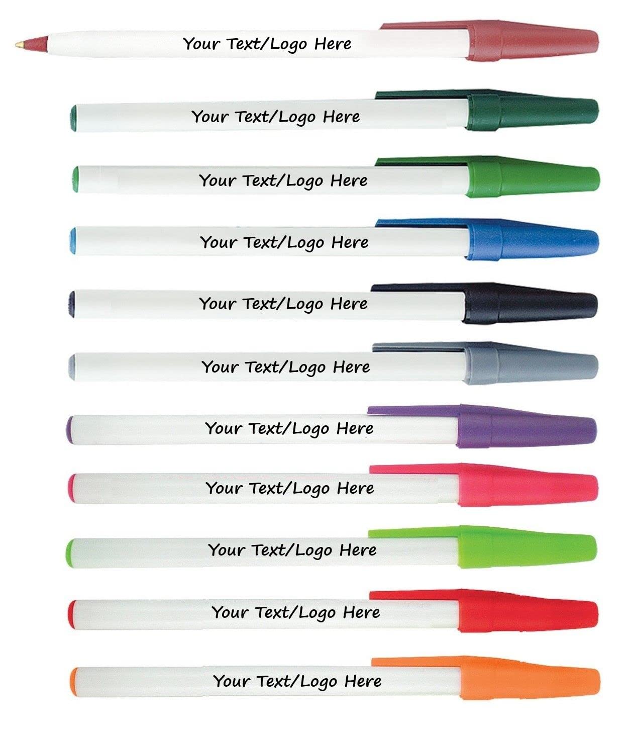 Personalized Stick Pens With your Custom Logo or Text-500 Pack Bulk-for Businesses, Parties, and Events, Custom Printed Slim Ballpoint Pens with Cap, Assorted Colors, Black Ink