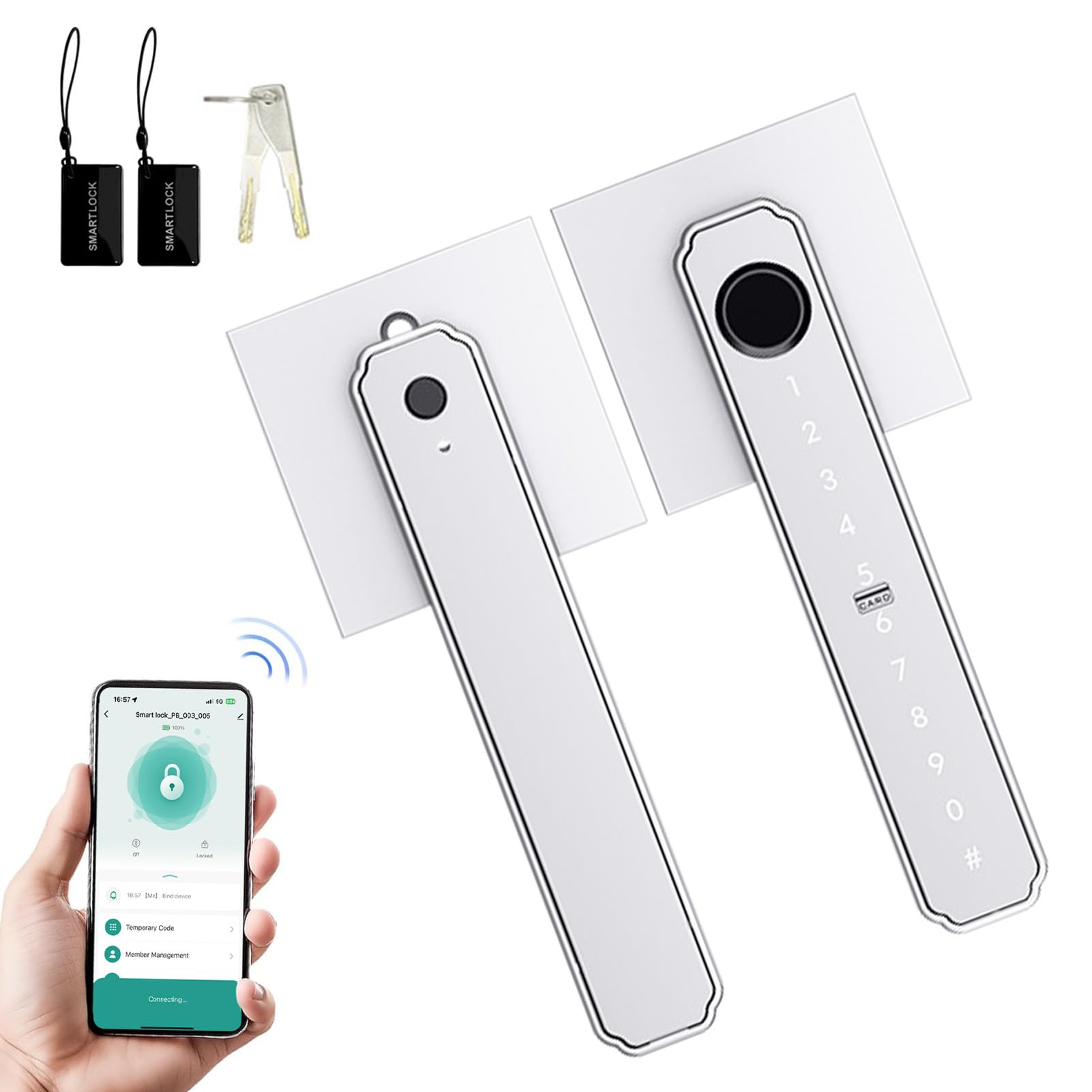Cerradura de Puerta Inteligente con Huella Digital, Entrada sin Llave, Cerradura de Puerta Biométrica 5 en 1 con Control de Aplicación, Teclado de Contraseña, Tarjeta IC, Bloqueo Automático