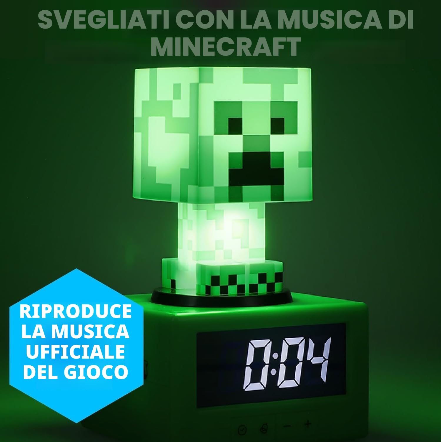 Paladone Sveglia Creeper Minecraft - Icona Ufficiale con Musica di Minecraft & Luce Notturna per Bambini & Adolescents, Accessorio per Stanza di Gioco, Regalo Novità per Fan Minecraft