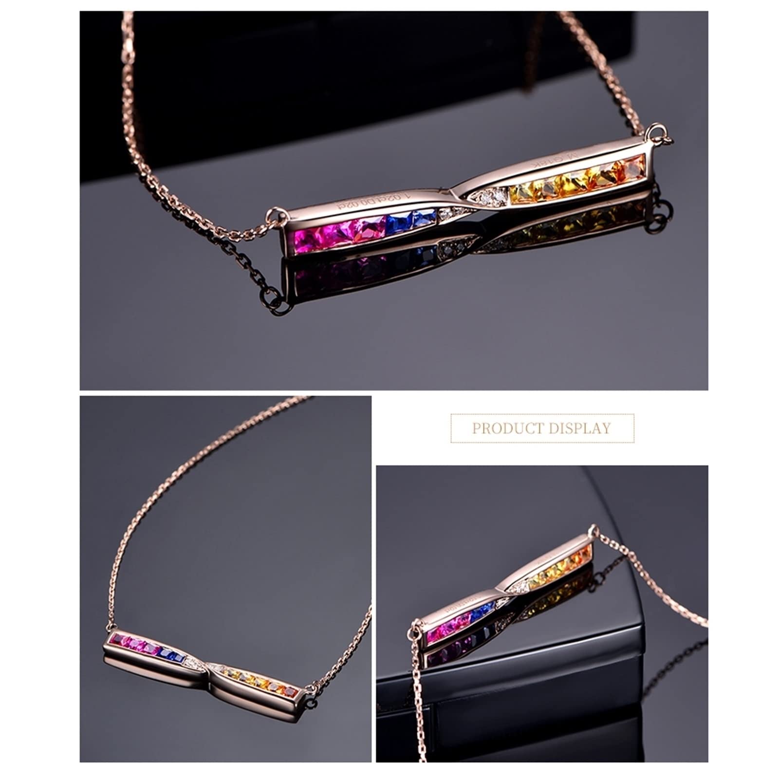 Collar de cadena de oro rosa para mujer, collar de piedra natal para niñas, lazo arcoíris con zafiro de 1,02 quilates, regalo cristiano de cumpleaños para mujer, Oro rosa de 18 quilates, Rubí Blue