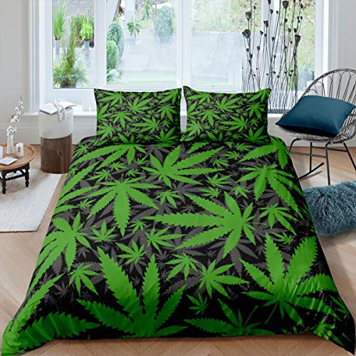 Marijuana Leaf Duvet Cover Set with Pillow Shams, Twin