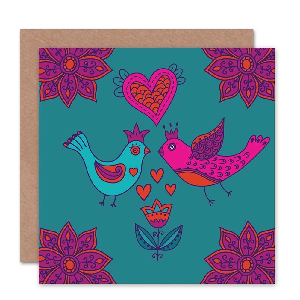 Wee Blue Coo ORNATE LOVE BIRD THEME NEW ART GREETINGS GIFT CARD