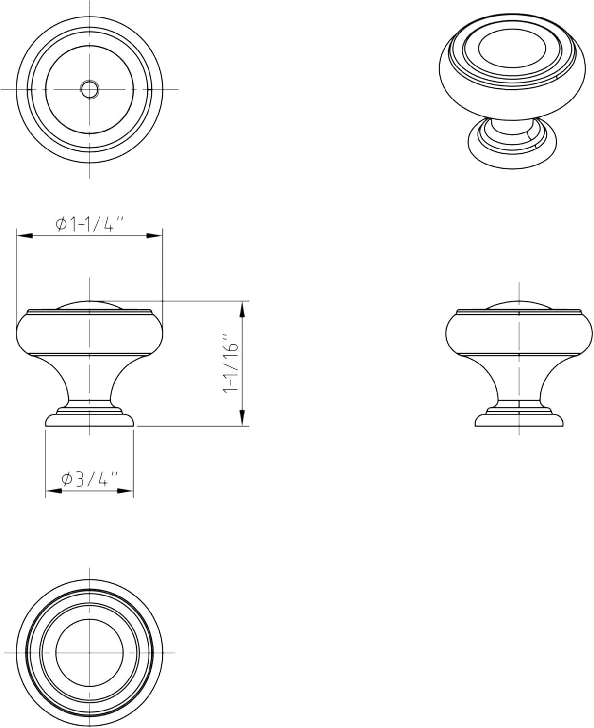 Button Cabinet Knob Packaged with one 8/32" x 1" screw (HR117SN)