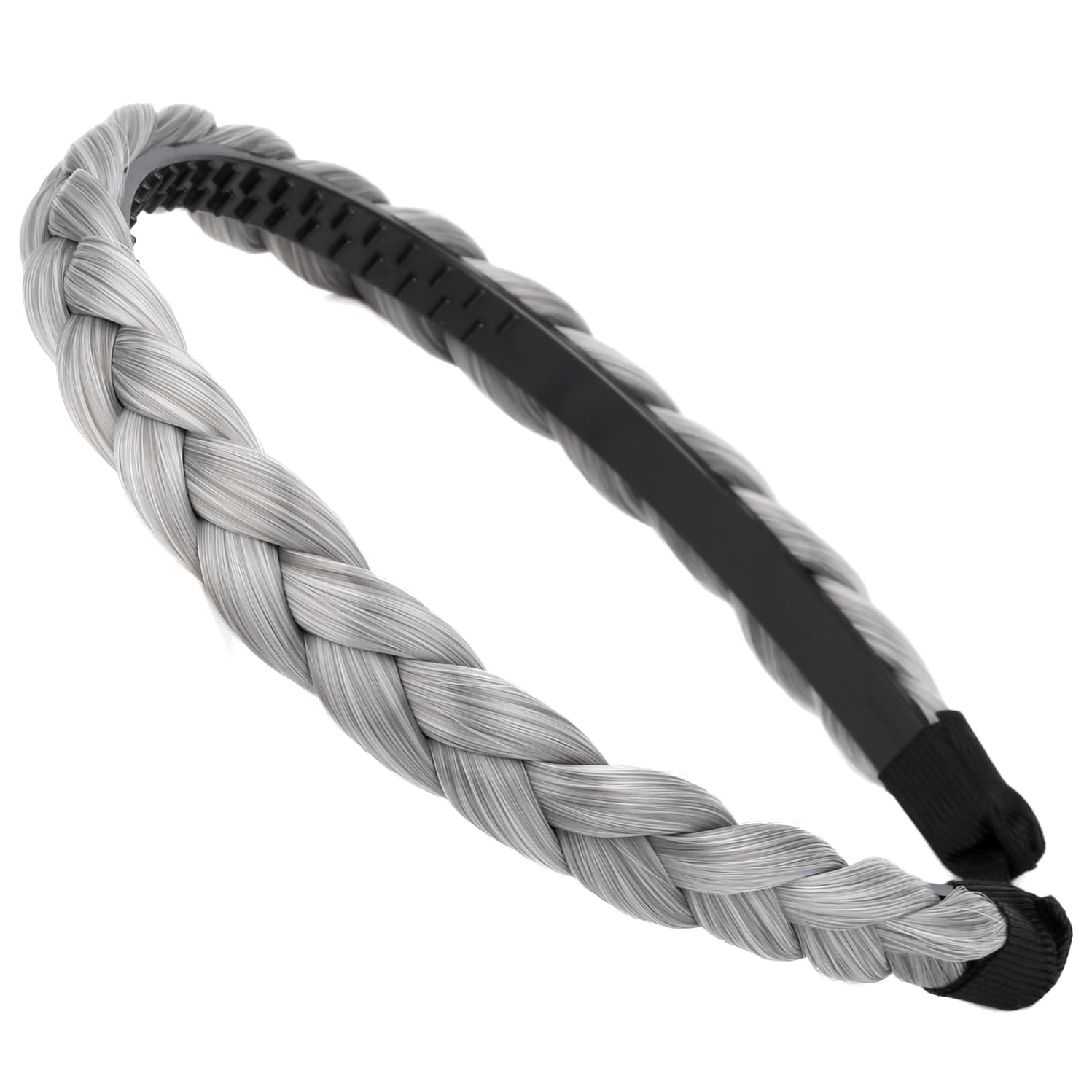 BOBIYA Headband Synthetic Hair Plaited Headband Braid Braided With Teeth Hair Band Accessories for Women Girl (Smoky Gray)
