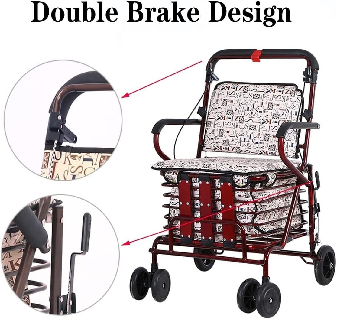 Pratico Trolley Carrello Deambulatore con Sedile E Ruote della Spesa Pieghevole per Anziani Rollator Portatile Leggero da Passeggio Carrello Pieghevole per la Spesa(B)
