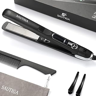 SAUTIGA Hair Straightener Flat Iron, Flat Iron for Hair Styling, Digital Display, Dual Voltage, Fast Up to 450℉, 1'' Float...