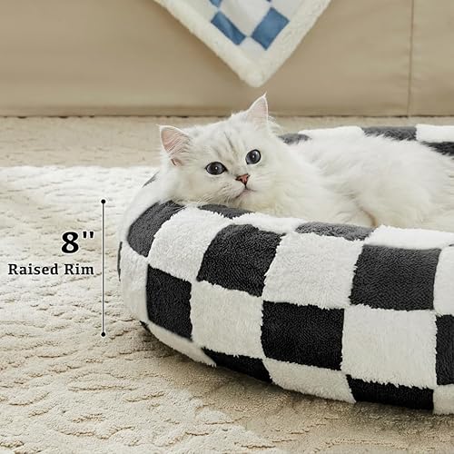 Miniatura 3 de Cama a cuadros para perros y gatos, bonita cama de estilo retro blanco y negro, estética, redonda, cálida, para perros y gatos pequeños, camas