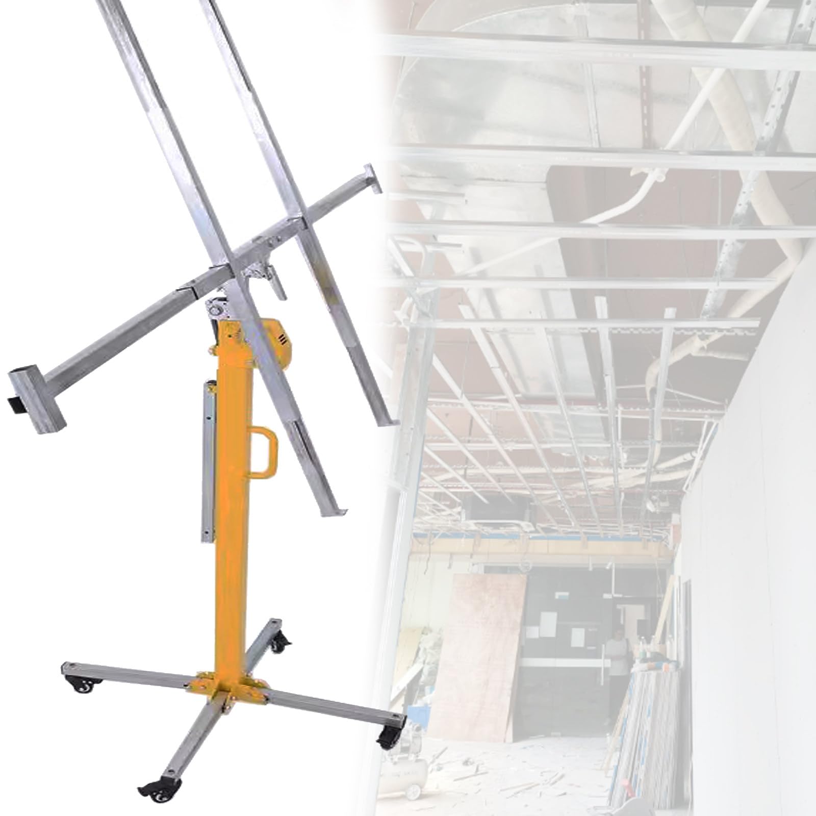 9,8/11,4/13,1/14,7/16,4 Fuß Hebebühne für Trockenbauwände, Plattenheber mit 4 feststellbaren Rädern und einer Tragkraft von 110 lbs, faltbar, für gewerbliche Geräte, Baumaschinen,3m
